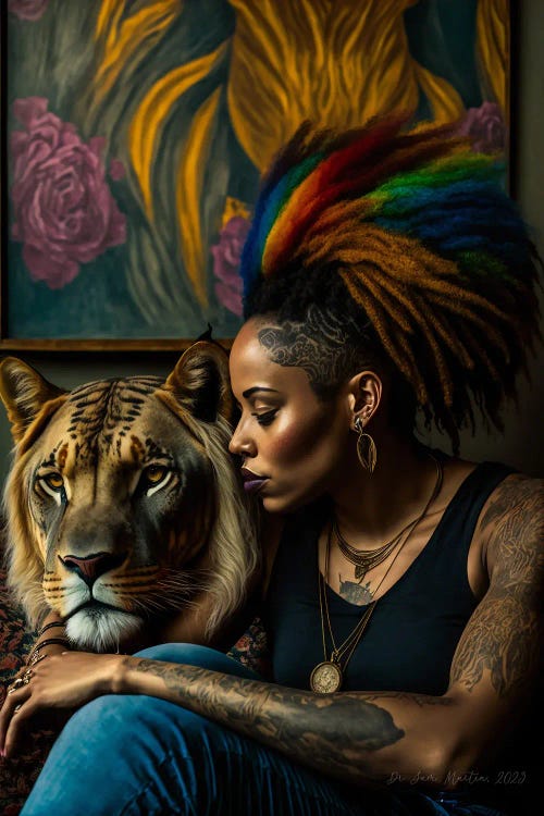 Afrofuturist African Woman - Feline Spirit Animal II