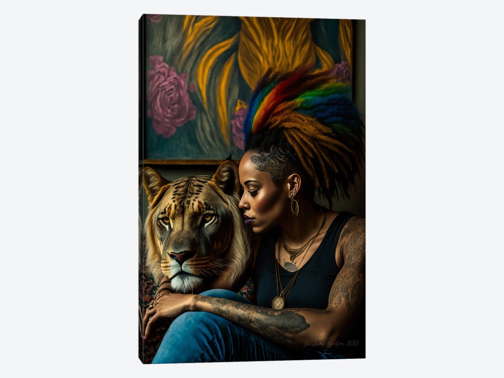 Afrofuturist African Woman - Feline Spirit Animal II by Digital Wild Art 1-piece Canvas Art Print
