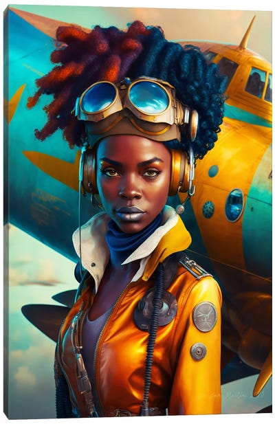 Afrofuturist African Woman Pilot I Canvas Art Print - Digital Wild Art