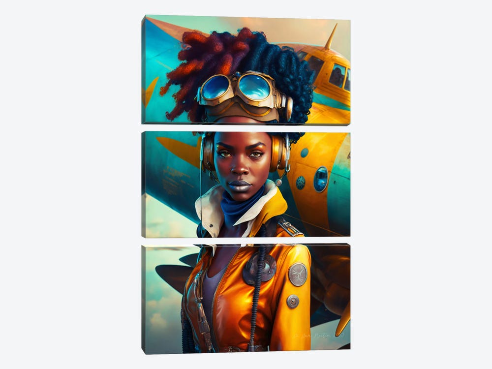 Afrofuturist African Woman Pilot I by Digital Wild Art 3-piece Canvas Artwork