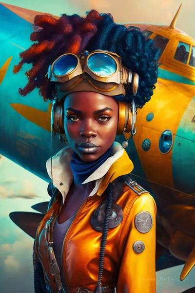 Afrofuturism: Afrofuturist African Woman Pilot I by Digital Wild Art