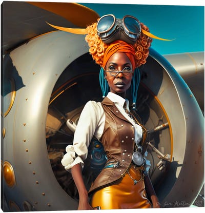Afrofuturist African Woman Pilot II Canvas Art Print - Digital Wild Art