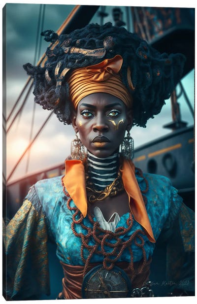 Afrofuturist African Woman Pirate III Canvas Art Print - Afrofuturism