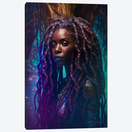 Afrofuturist Forest Traveller African Woman I Canvas Print #DGW51} by Digital Wild Art Canvas Wall Art