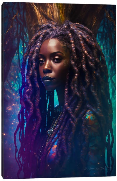 Afrofuturist Forest Traveller African Woman I Canvas Art Print - Digital Wild Art
