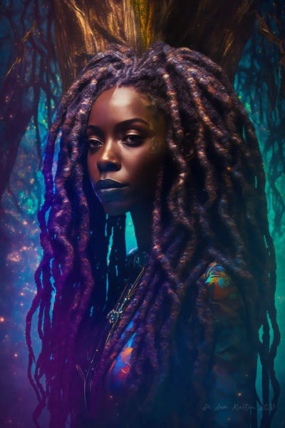 Afrofuturism: Afrofuturist Forest Traveller African Woman I by Digital Wild Art