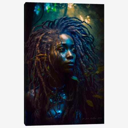 Afrofuturist Forest Traveller African Woman II Canvas Print #DGW52} by Digital Wild Art Canvas Art