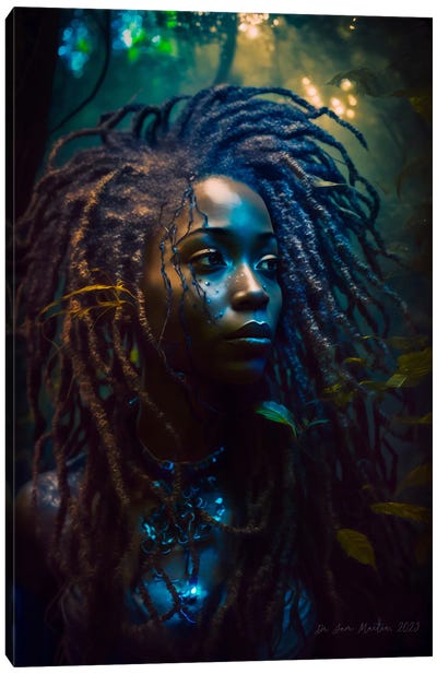 Afrofuturist Forest Traveller African Woman II Canvas Art Print - Digital Wild Art