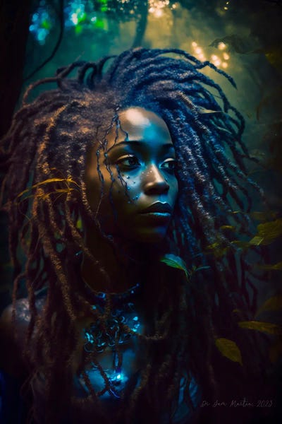 Afrofuturism: Afrofuturist Forest Traveller African Woman II by Digital Wild Art
