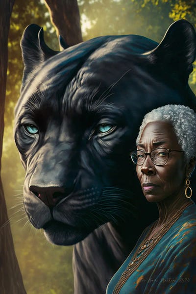 Wild Spirit: Afrofuturist Spirit Animal Older Black Panther Spirit Animal I by Digital Wild Art