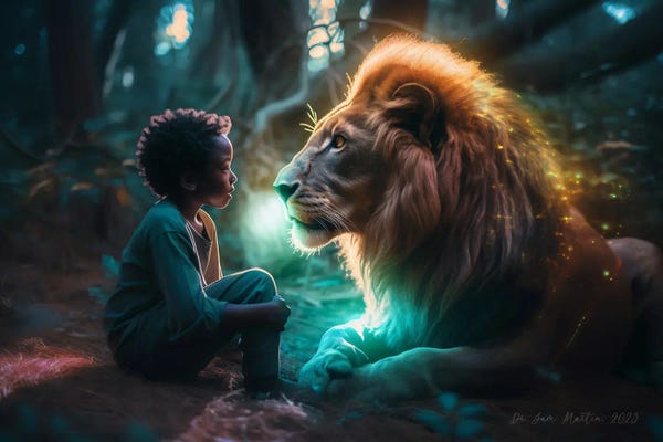 Wild Spirit: Boy And Feline Spirit Animal I by Digital Wild Art