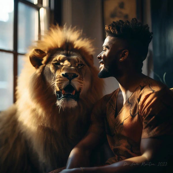 Wild Spirit: Man And Feline Spirit Animal I by Digital Wild Art