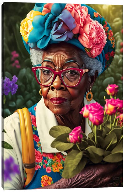 Retro Futurist African Grandma - Garden I Canvas Art Print - Unconditional Love