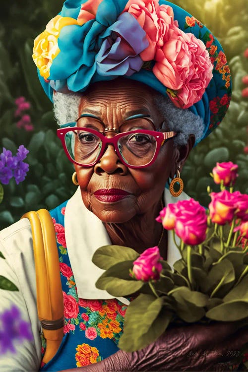 Retro Futurist African Grandma - Garden I