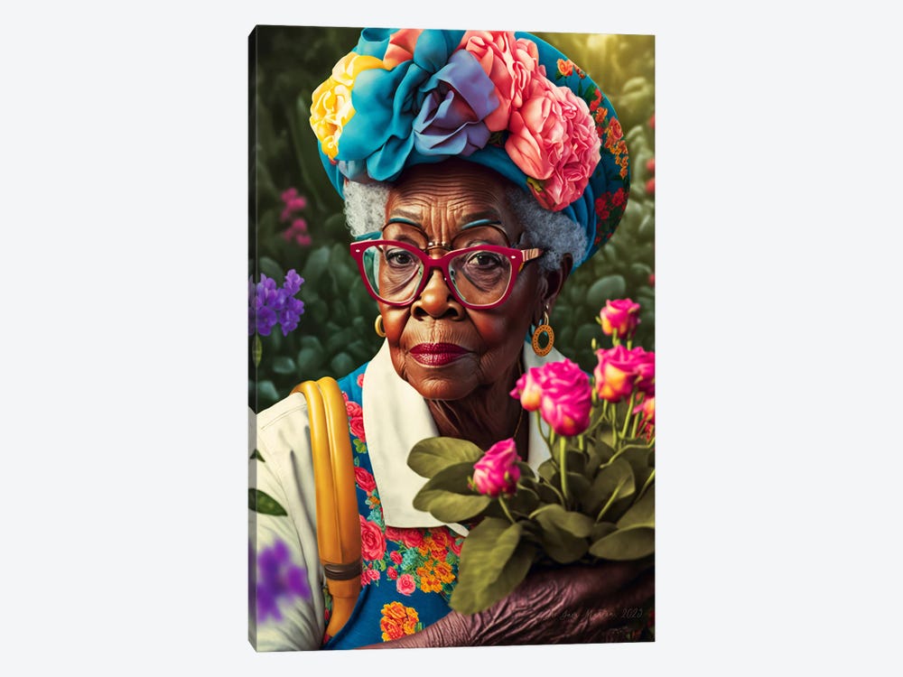 Retro Futurist African Grandma - Garden I by Digital Wild Art 1-piece Canvas Art Print