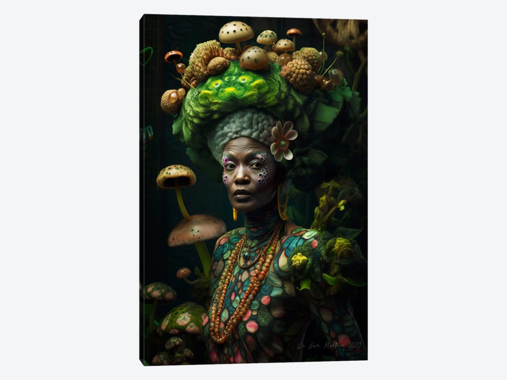 Retro Futurist African Grandma - Mushrooms II by Digital Wild Art 1-piece Canvas Art Print