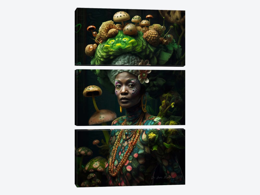 Retro Futurist African Grandma - Mushrooms II by Digital Wild Art 3-piece Art Print