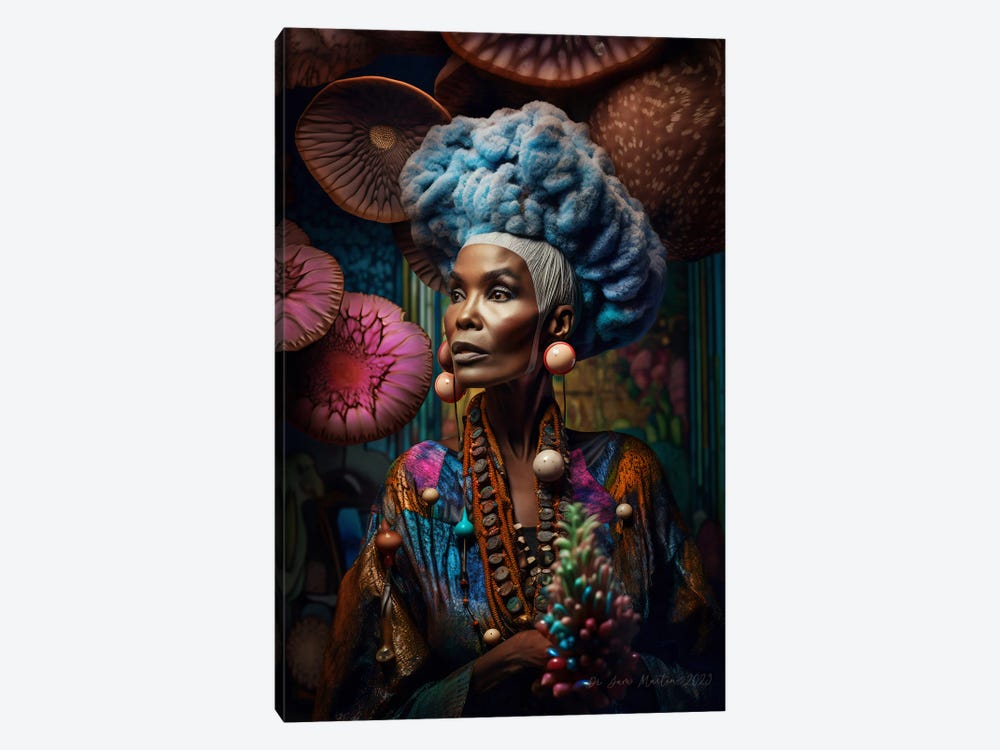 Retro Futurist African Grandma - Mushrooms III by Digital Wild Art 1-piece Canvas Artwork