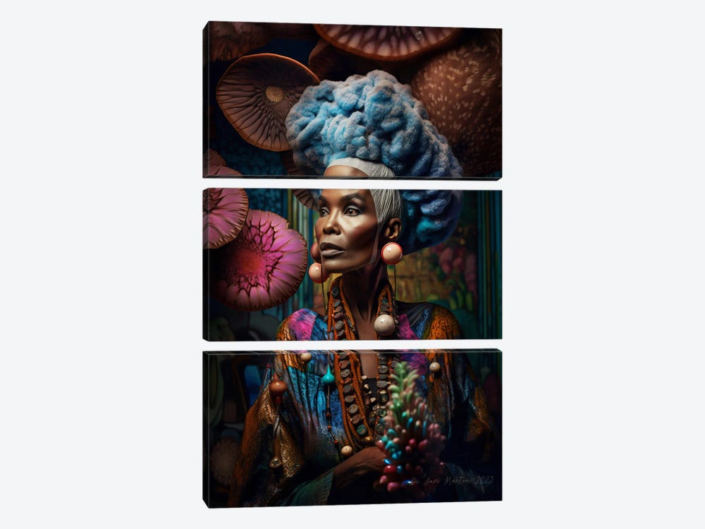 Retro Futurist African Grandma - Mushrooms III by Digital Wild Art 3-piece Canvas Art