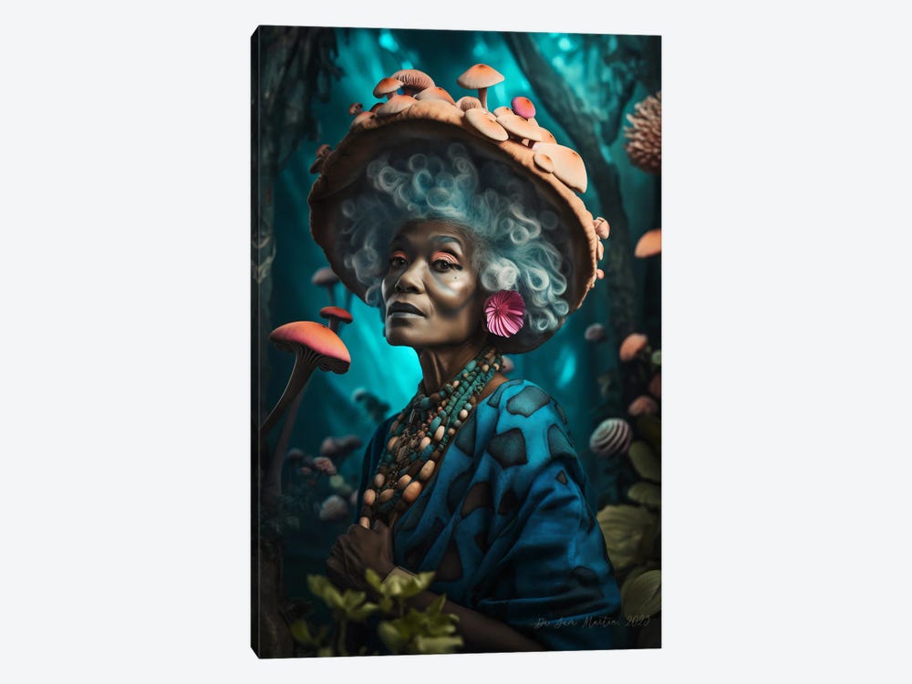 Retro Futurist African Grandma - Mushrooms IV by Digital Wild Art 1-piece Art Print