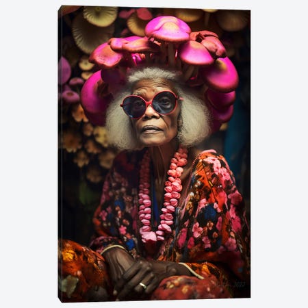Retro Futurist African Grandma - Mushrooms V Canvas Print #DGW63} by Digital Wild Art Art Print