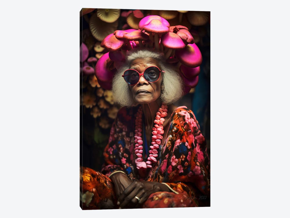Retro Futurist African Grandma - Mushrooms V by Digital Wild Art 1-piece Canvas Artwork