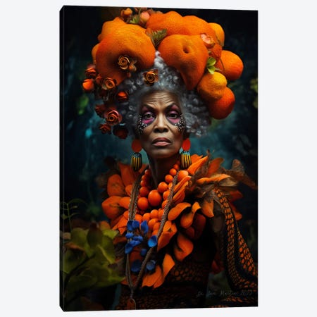 Retro Futurist African Grandma - Mushrooms VII Canvas Print #DGW65} by Digital Wild Art Canvas Artwork