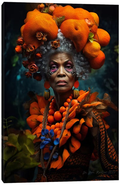 Retro Futurist African Grandma - Mushrooms VII Canvas Art Print - Mushroom Art