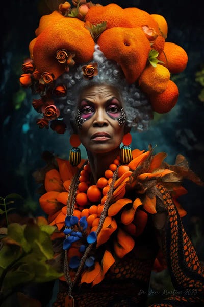 Decorative: Retro Futurist African Grandma - Mushrooms VII by Digital Wild Art