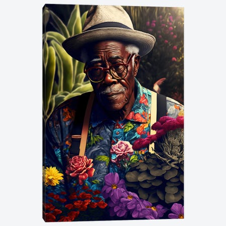 Retro Futurist African Grandpa - Garden I Canvas Print #DGW67} by Digital Wild Art Canvas Wall Art
