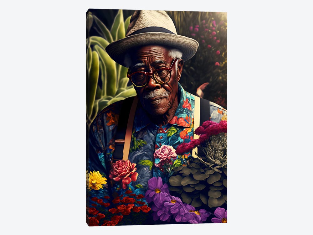 Retro Futurist African Grandpa - Garden I by Digital Wild Art 1-piece Canvas Artwork
