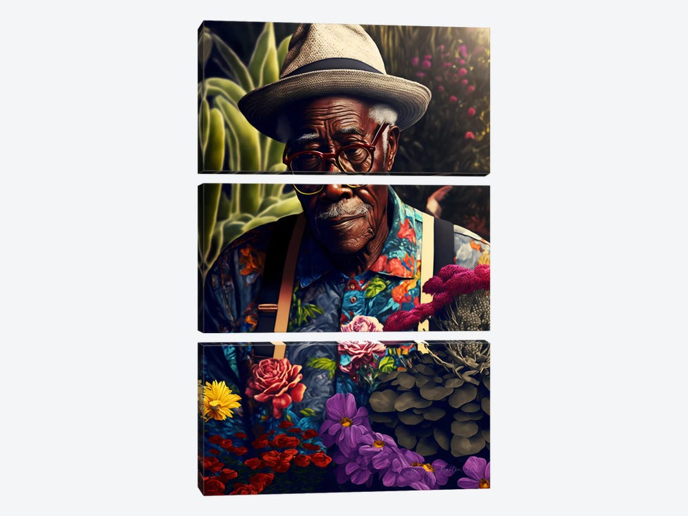 Retro Futurist African Grandpa - Garden I by Digital Wild Art 3-piece Canvas Artwork