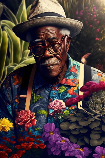 Fantasy & Sci-Fi: Retro Futurist African Grandpa - Garden I by Digital Wild Art