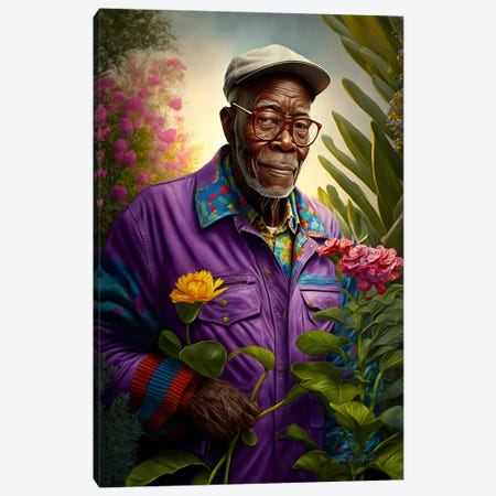 Retro Futurist African Grandpa - Garden II Canvas Print #DGW68} by Digital Wild Art Canvas Print