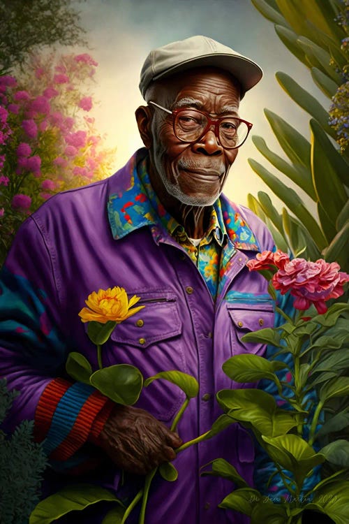 Retro Futurist African Grandpa - Garden II