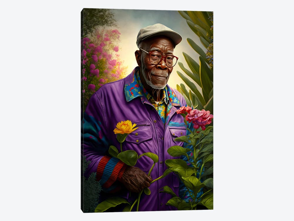 Retro Futurist African Grandpa - Garden II by Digital Wild Art 1-piece Art Print