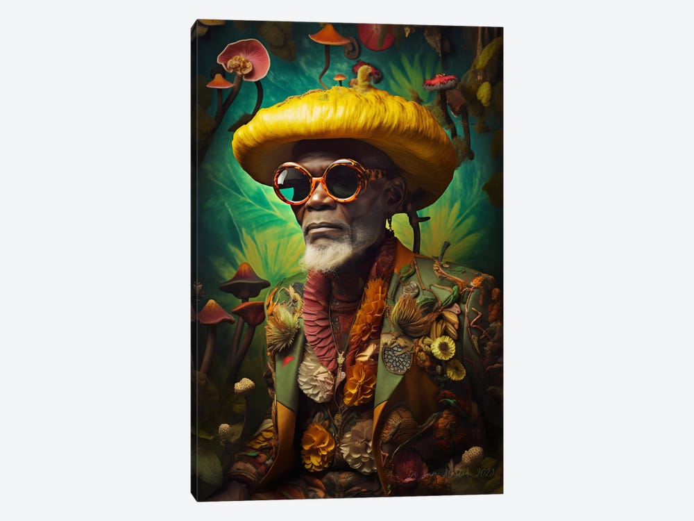 Retro Futurist African Grandpa - Mushrooms I by Digital Wild Art 1-piece Canvas Wall Art