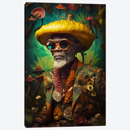 Retro Futurist African Grandpa - Mushrooms I Canvas Print #DGW69} by Digital Wild Art Art Print