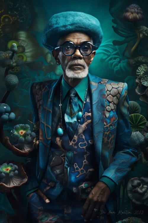 Retro Futurist African Grandpa - Mushrooms II