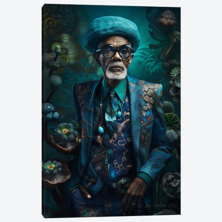 Retro Futurist African Grandpa - Mushrooms II Canvas Print #DGW70} by Digital Wild Art Canvas Artwork