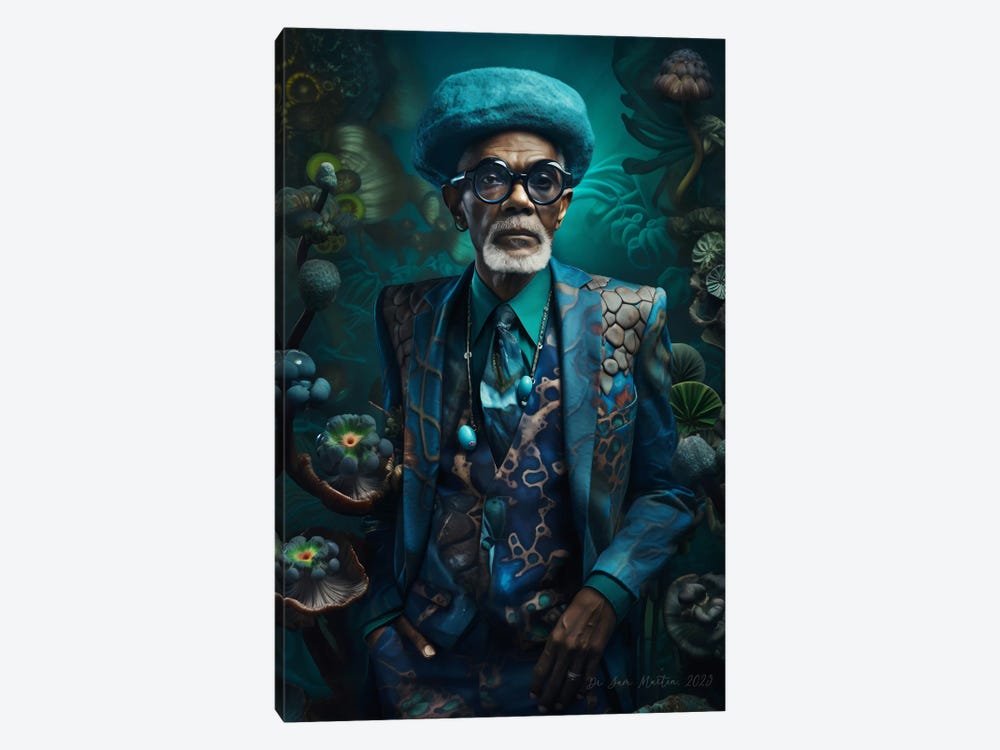 Retro Futurist African Grandpa - Mushrooms II by Digital Wild Art 1-piece Canvas Wall Art