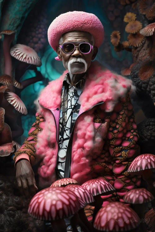 Retro Futurist African Grandpa - Mushrooms III