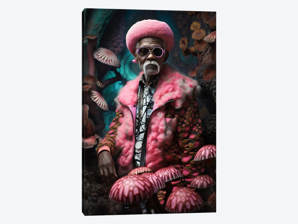Retro Futurist African Grandpa - Mushrooms III by Digital Wild Art 1-piece Canvas Art Print