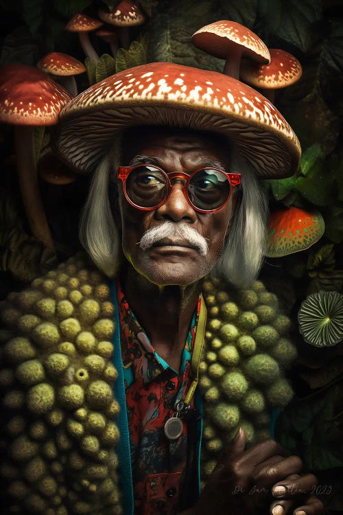 Retro Futurist African Grandpa - Mushrooms IV