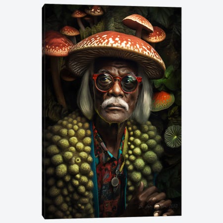 Retro Futurist African Grandpa - Mushrooms IV Canvas Print #DGW72} by Digital Wild Art Canvas Artwork