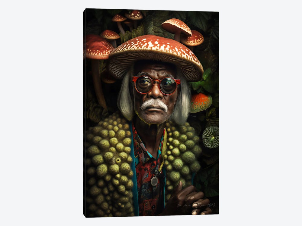 Retro Futurist African Grandpa - Mushrooms IV by Digital Wild Art 1-piece Canvas Art