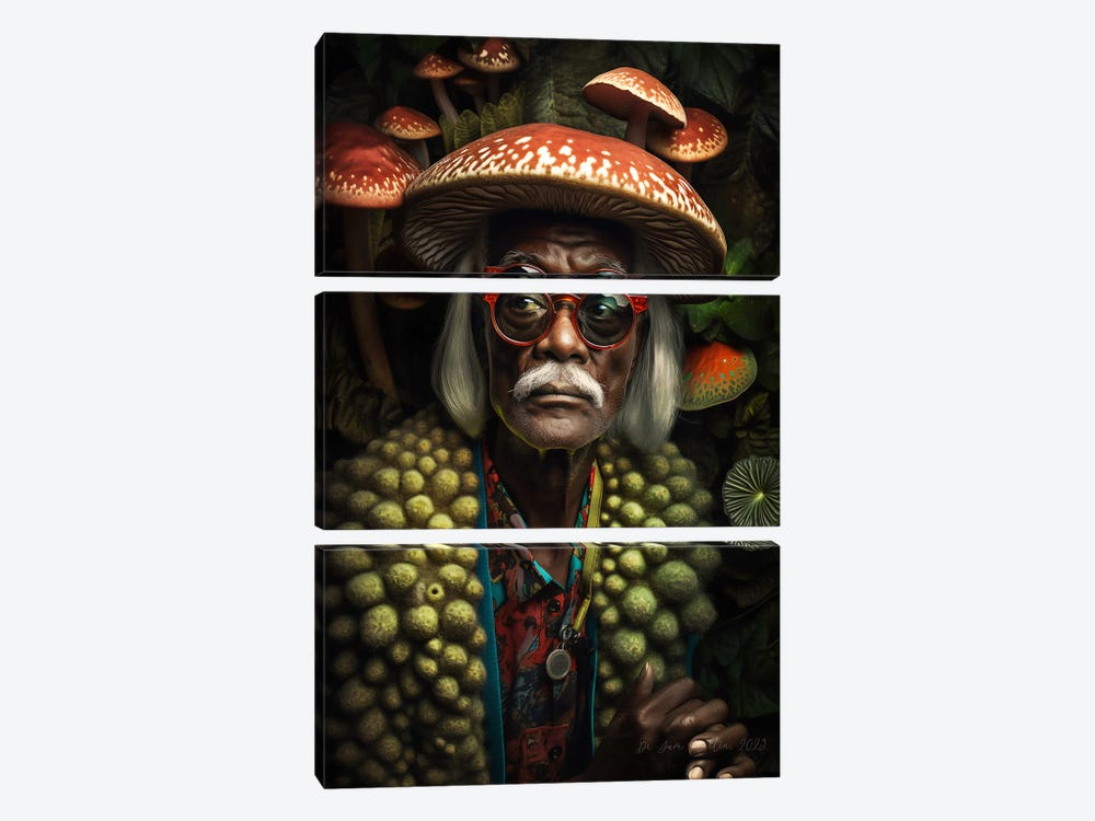Retro Futurist African Grandpa - Mushrooms IV by Digital Wild Art 3-piece Canvas Artwork