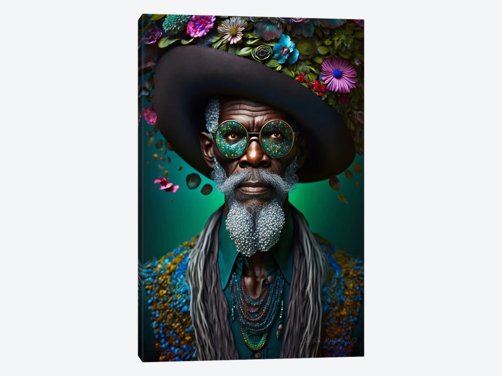 Retro Futurist African Grandpa - Mushrooms VI by Digital Wild Art 1-piece Canvas Art