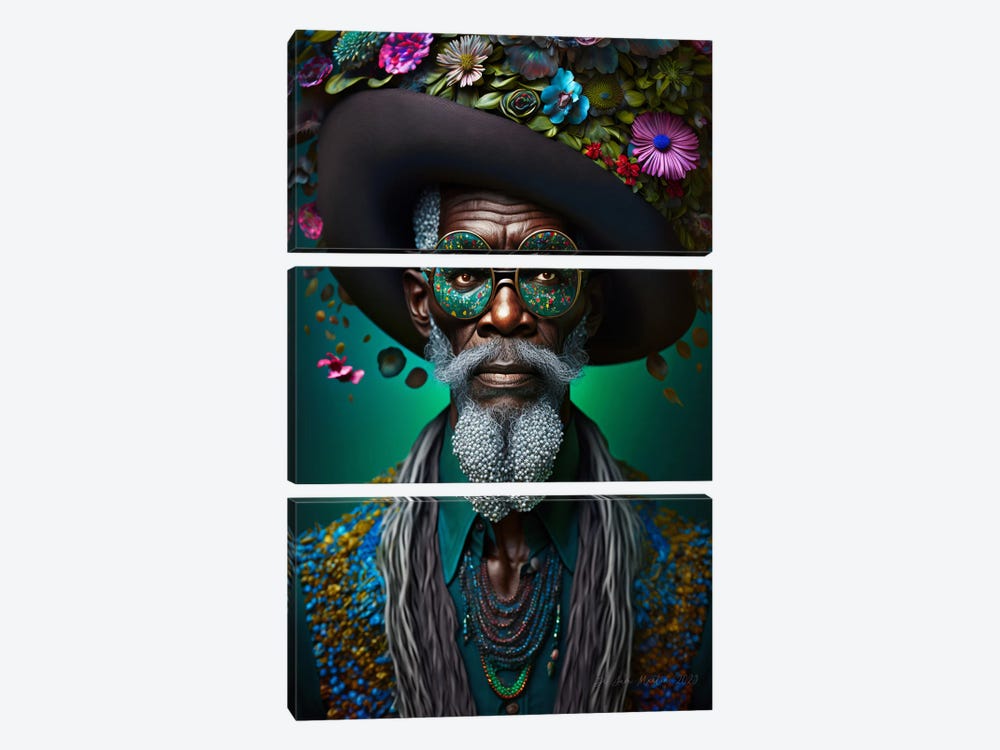 Retro Futurist African Grandpa - Mushrooms VI by Digital Wild Art 3-piece Canvas Art