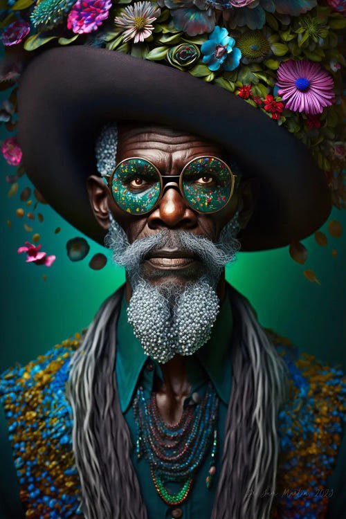 Retro Futurist African Grandpa - Mushrooms VI by Digital Wild Art wall art
